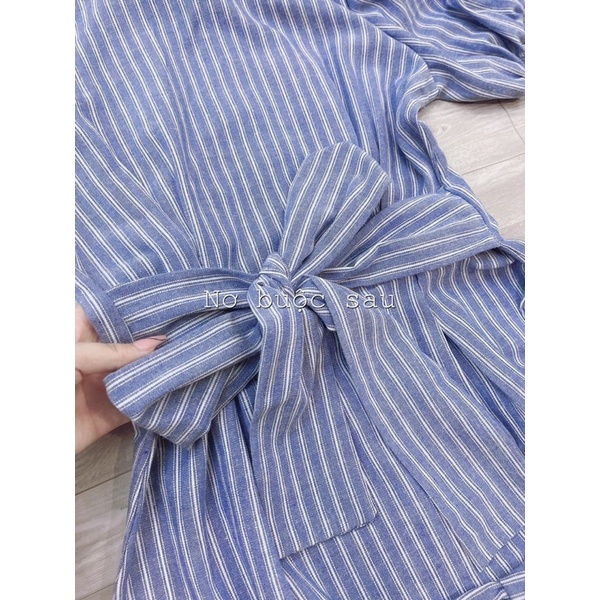 Váy sơ mi suông kẻ xanh đuôi bèo kèm đai siêu xinh