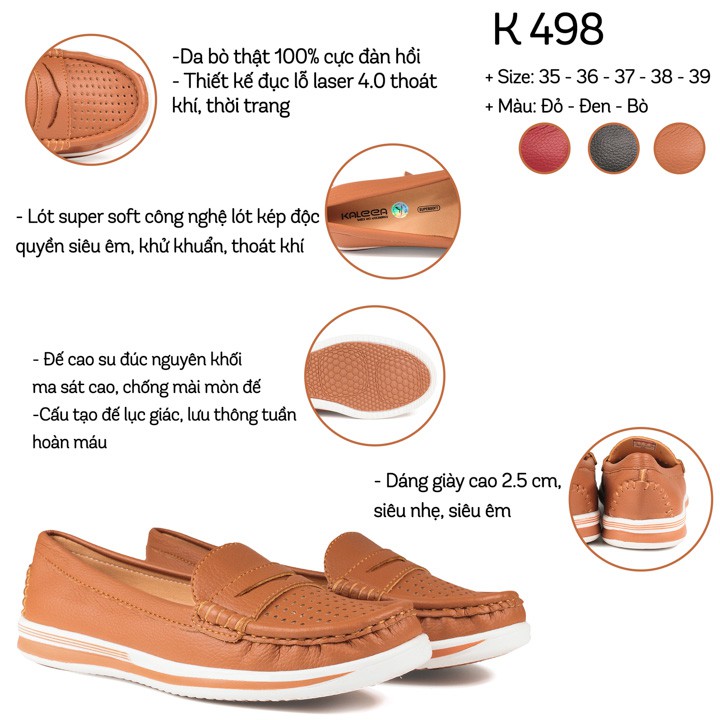 Giày bệt moca - Giày lười da bò thật cao cấp VNXK K498 ( Màu Nâu Bò )- thương hiệu Kaleea Việt Nam | BigBuy360 - bigbuy360.vn