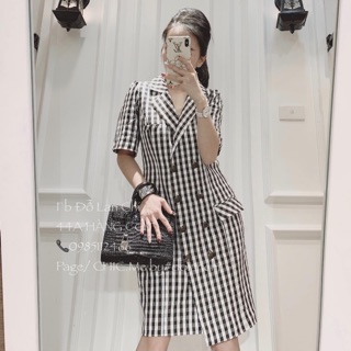 Váy sơ mi kẻ caro cổ vest