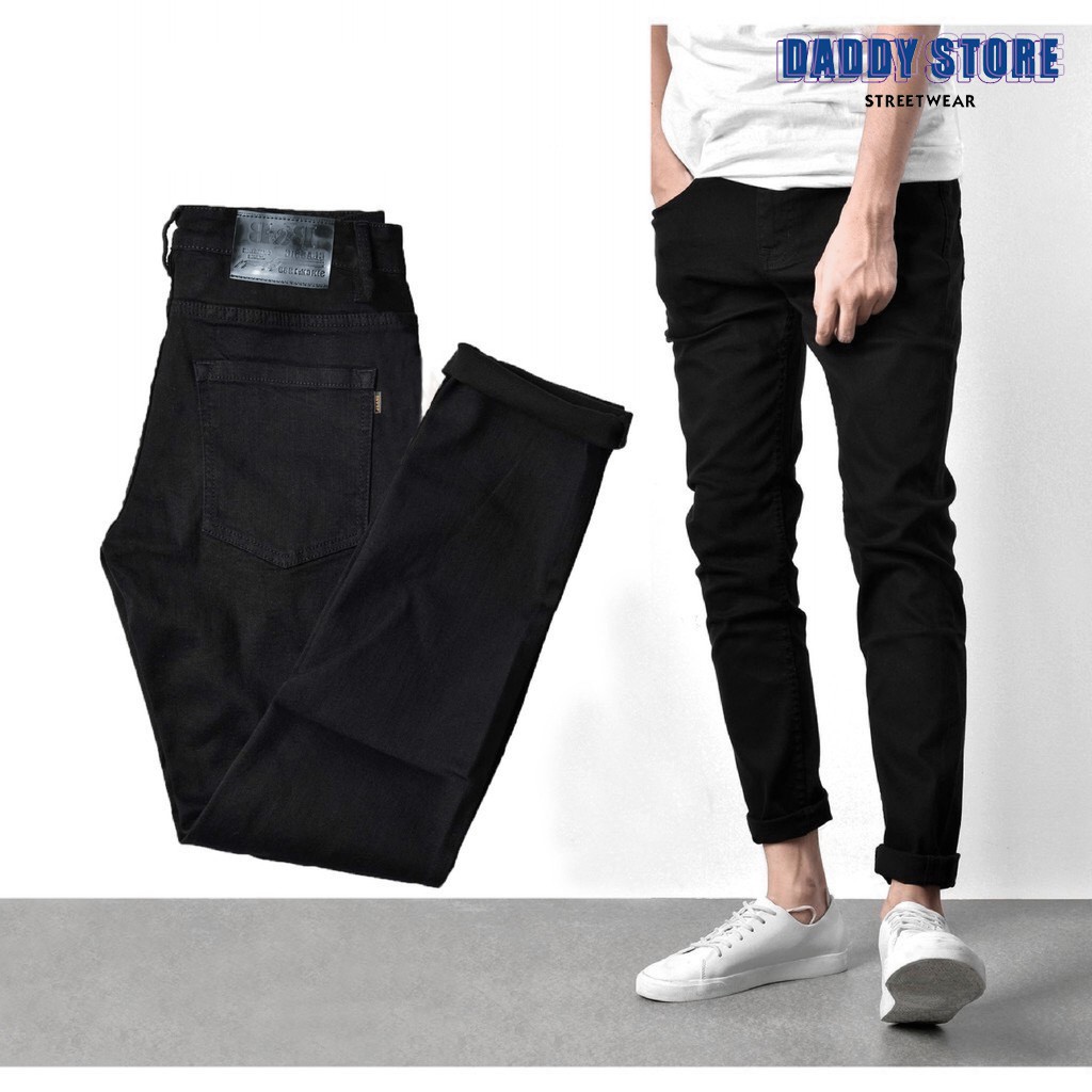 Quần jean nam đen trơn & rách vải jeans bò cotton cao cấp mềm mịn, co dãn - form slim fit