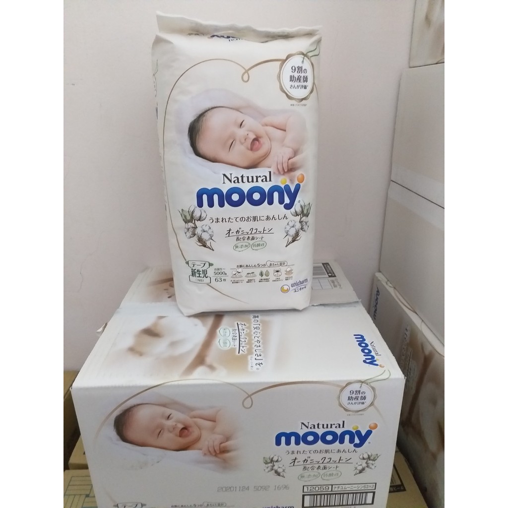 Bỉm Moony Natural [FREESHIP] Moony Natural Nội Địa Nhật - Bỉm Siêu Mỏng Thấm Hút - Size Dán/Quần NB63/S58/M48/L36/XL32