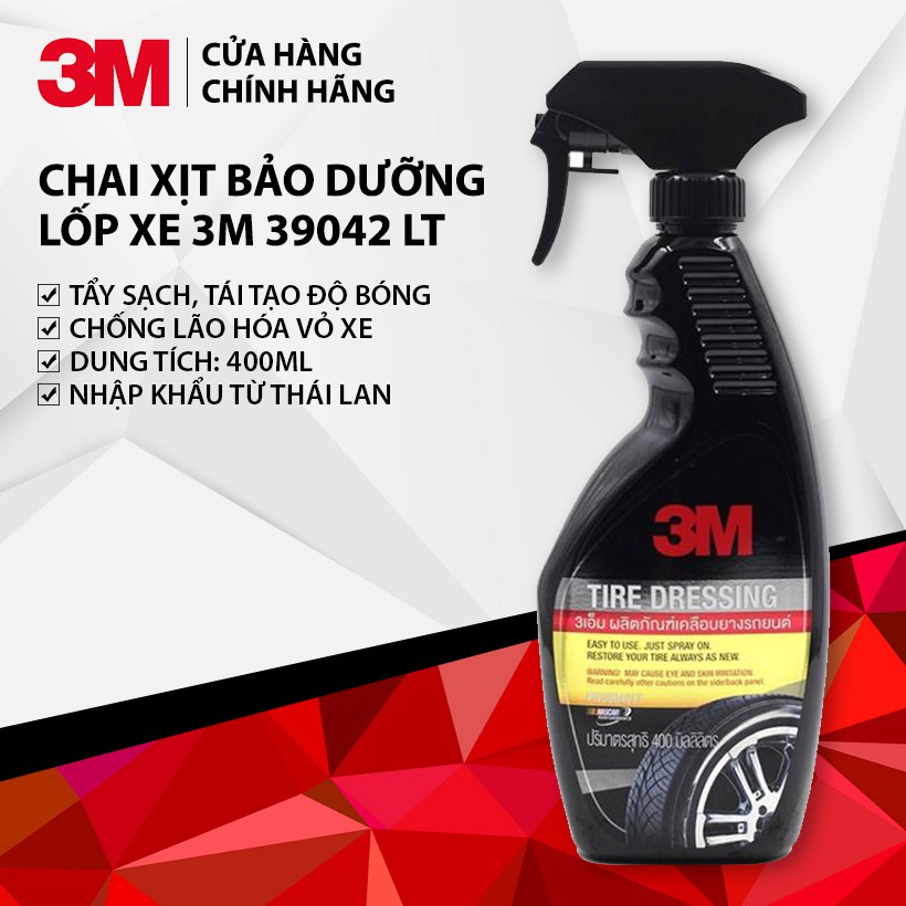 [RẺ NHẤT] Chai xịt bảo dưỡng và phủ bóng lốp xe 3M 39042LT Tire Dressing 400ml 3M THÁI LAN