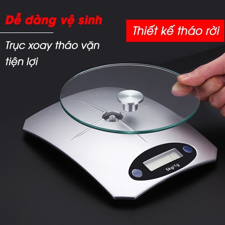 Cân điện tử nhà bếp để bàn 5kg màng hình led thiết kế mặt kính cường lực sang trọng độ chính xác cao