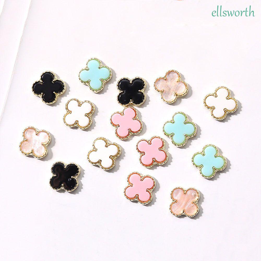 [Hàng mới về] 10 Phụ kiện trang trí móng tay nghệ thuật hình cỏ bốn lá 3d bằng hợp kim màu trắng và đen diy