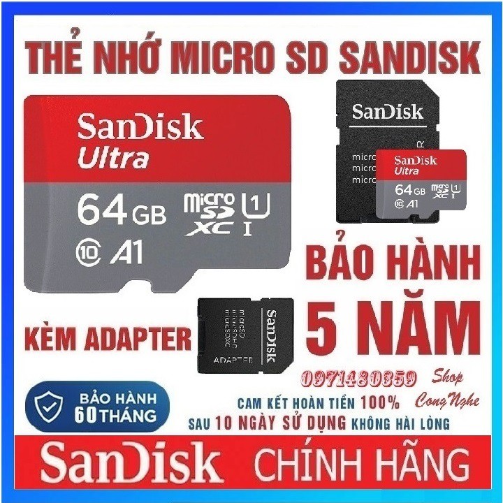 Thẻ Nhớ MicroSDHC SanDisk Ultra 64GB Upto 100MB/S - Cam kết hàng chất lượng - Bảo hành 5 năm ! | BigBuy360 - bigbuy360.vn