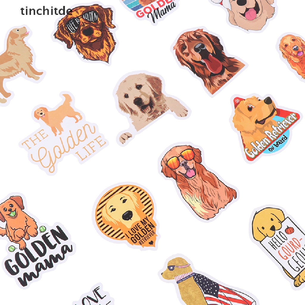 Set 50 Miếng Dán Hình Chú Chó Màu Vàng Dễ Thương Dùng Trang Trí Vali / Laptop DIY