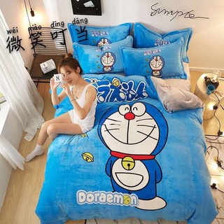 Bộ Chăn Ga Gối Nỉ Nhung 3D Cao Cấp - Doremon Nghiêm Túc