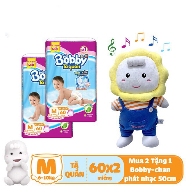 [Tặng bobbychan phát nhạc 50cm]Combo 2 gói tả quần Bobby size M60/L54/XL48/XXL44