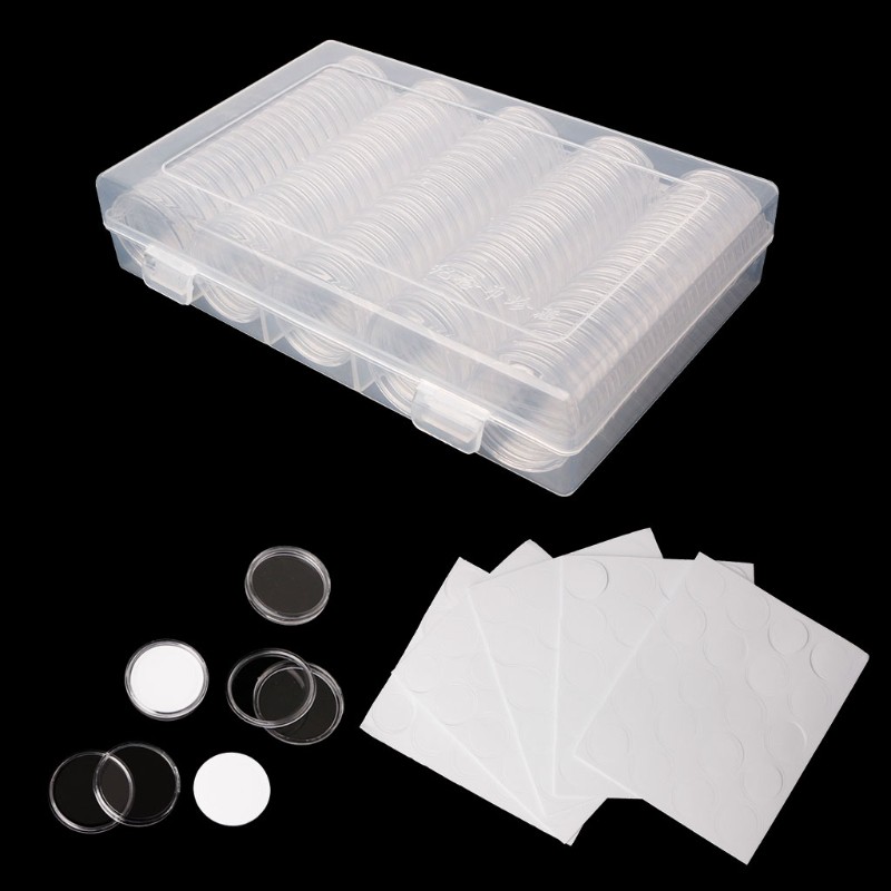 ❤❤ 30mm Coin Holder Capsule Storage Box With Two White Pad Rings For 25mm 27mm