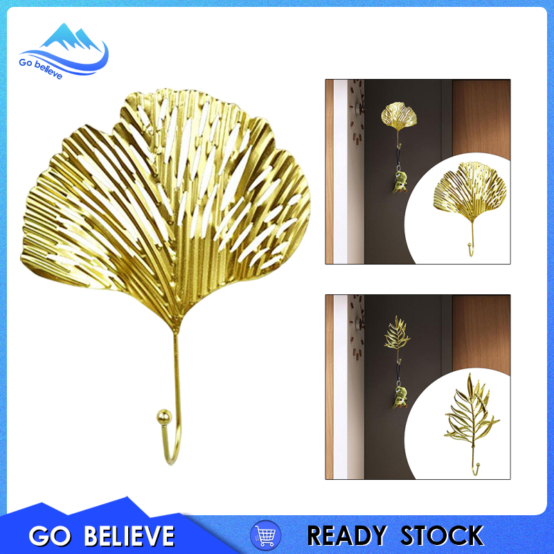 [Go believe]Nordic Household Decorative Hook Golden Leaf Coat Rack Door Wall Coat Towel Key Hanger Wall Hanging Home Decor