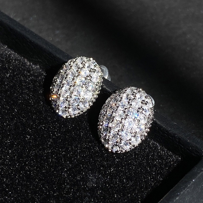 Khuyên Tai Hình Oval Đính Đá Zircon Trắng Phong Cách Đơn Giản Thời Trang Mới Cho Nữ