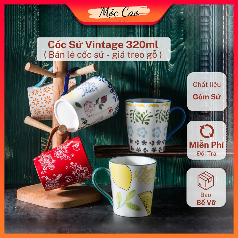 Cốc sứ, cốc uống trà 350ml phong cách vintage - Cốc sứ decor phụ kiện bàn ăn sang trọng