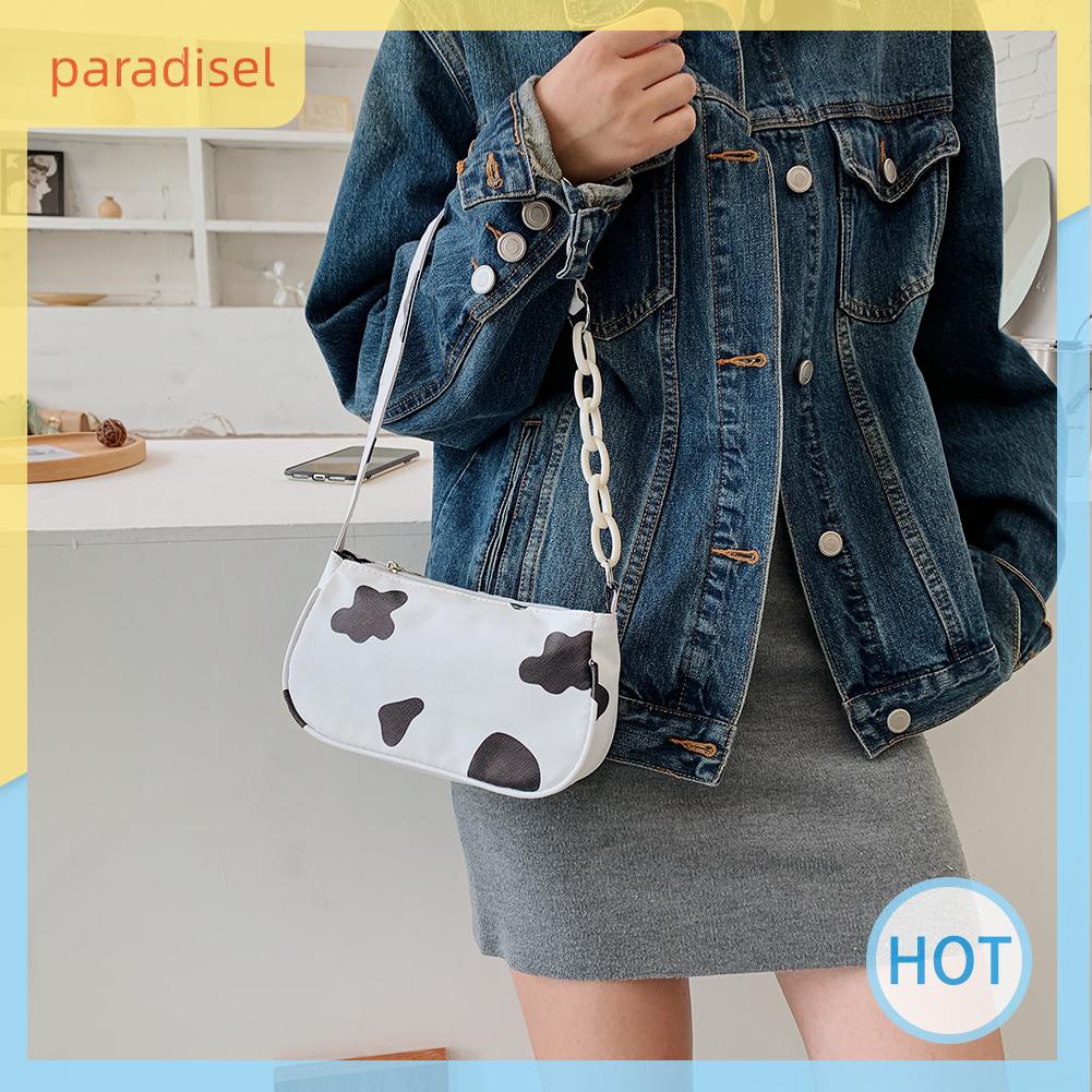 Túi Xách Đeo Vai Kẹp Dưới Cánh Tay Da PU In Họa Tiết Bò Sữa Thời Trang Dành Cho Bạn Nữ