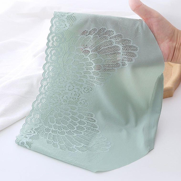 Quần lót lụa cotton không đường may viền ren thoải mái cho nữ