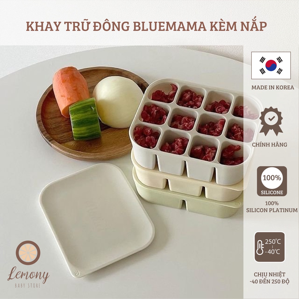 Khay trữ đông silicon chính hãng Bluemama - kèm nắp đậy