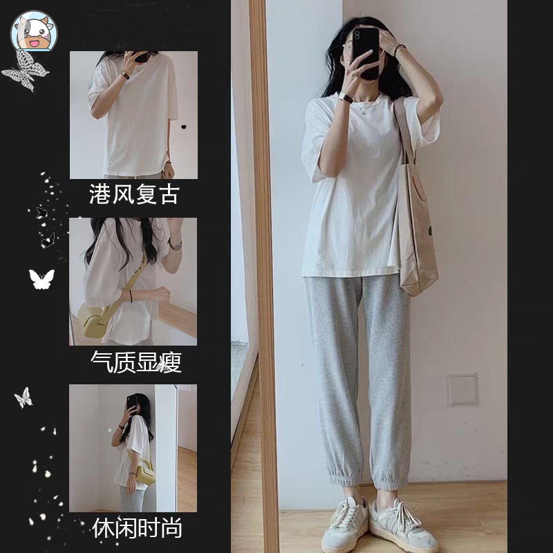 Bộ Trang Phục Mùa Hè 2022 Gồm Áo Tay Ngắn Màu Trắng Trơn Và Quần Dài Dáng Rộng Thời Trang Hàn Quốc Dành Cho Nữ