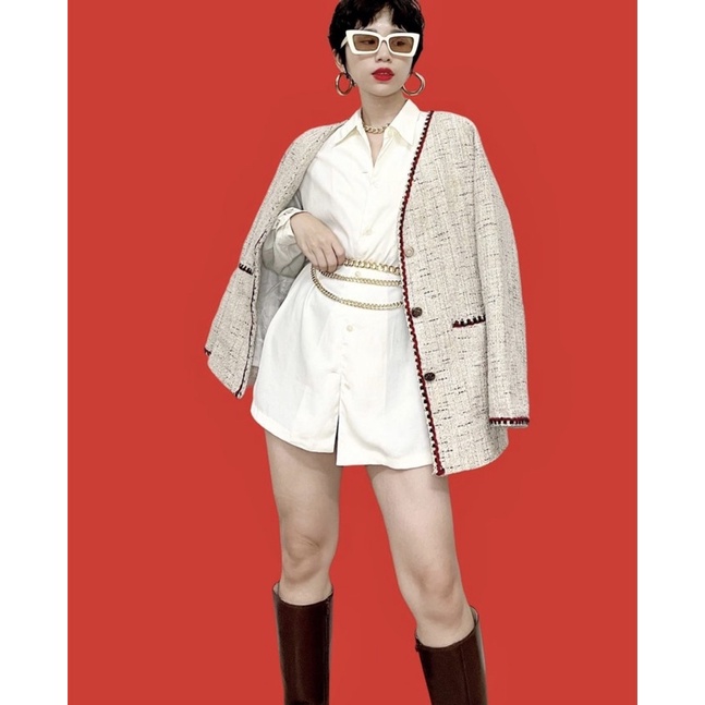 Áo khoác tweed viền