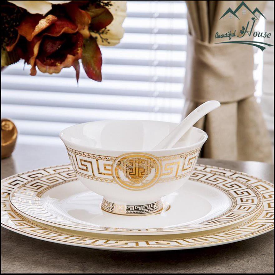 Bộ Bát Đĩa Luxury - Set Bát Chén Cao Cấp Ver.sace Sứ Xương 60 Chi Tiết M06