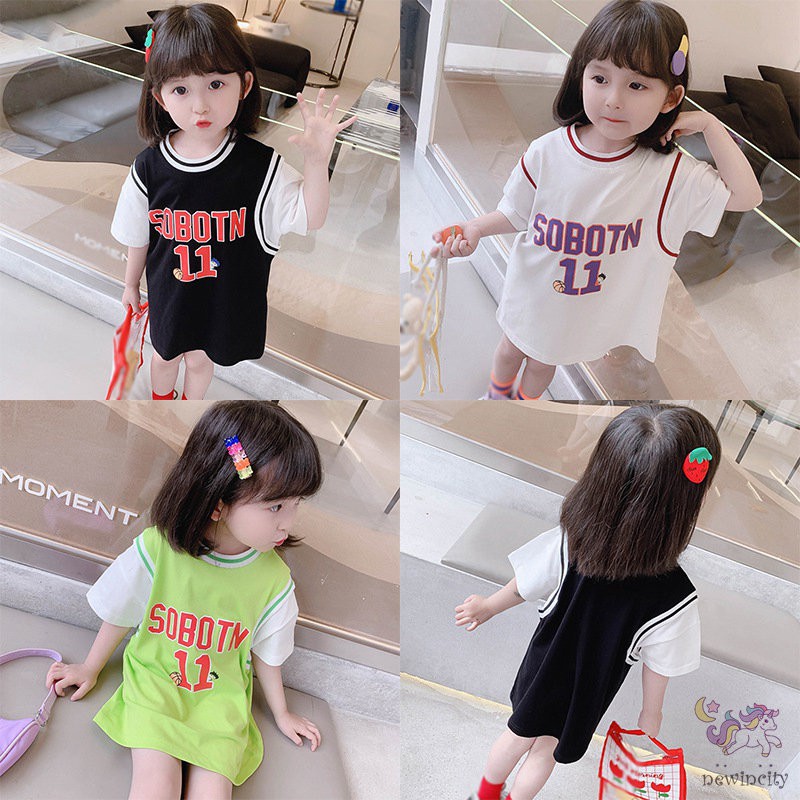 Đầm thể thao ngắn tay phối màu sắc phong cách Hàn Quốc cho bé gái