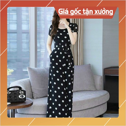 [Ảnh Thật] Jumpsuit Dài Lụa Cao Cấp Ống Suông Tôn Dáng Thướt Tha Jumt Dự Tiệc, Đi Biển, Cưới Chấm Bi Cổ Tròn Sang Trọng