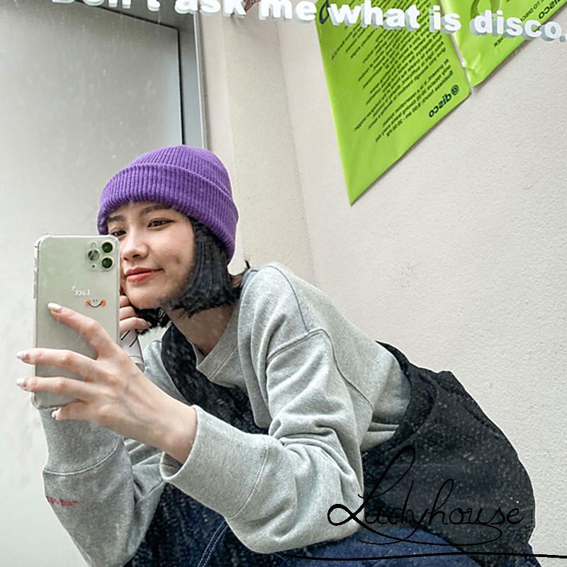 Mũ beanie dệt kim mềm co giãn giữ ấm mùa đông cho nữ
