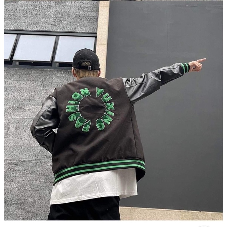 Áo khoác nỉ thêu F tay da HD6