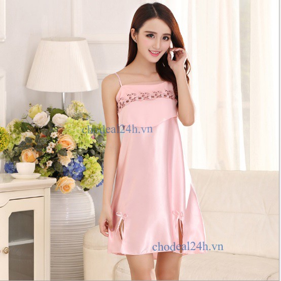 Áo Đầm Ngủ Phi Bóng Voan Ngực - CDANP01 Vàng Nhạt
