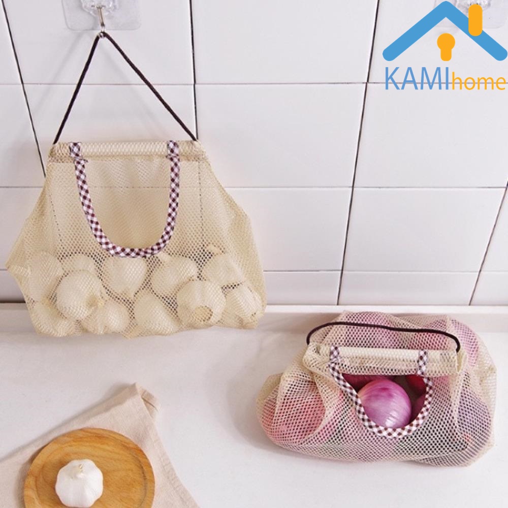 Túi giỏ lưới treo tường đồ nhà bếp đựng đồ khô hành tỏi khoai...cỡ 30x40cm mã 20074