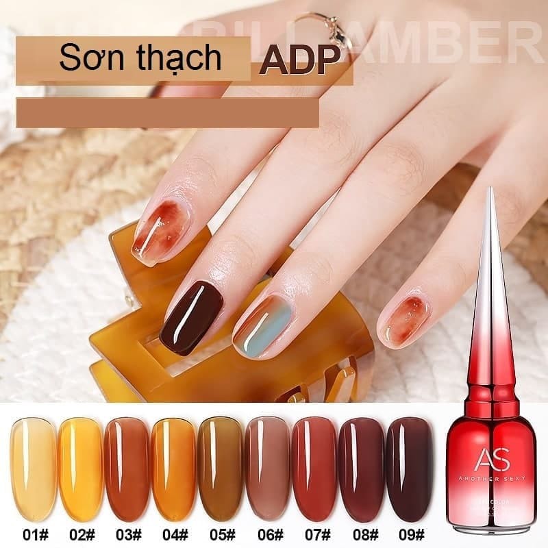 Sơn gel AS sơn thạch sơn gel thạch sơn móng tay dùng máy hơ gel tone màu thạch nâu thạch hổ phách VUA SƠN AS mã ADP 15ml