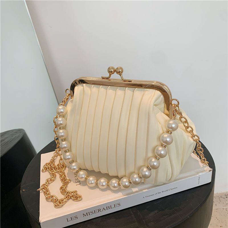 Túi Đeo Chéo Xếp Ly Đính Ngọc Trai Thời Trang Dành Cho Nữ