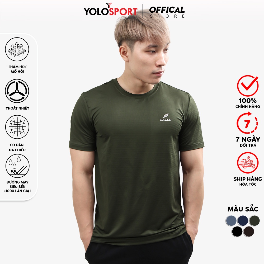 Áo Thun Thể Thao Nam Poly Caro In Eagle Pro Tập Gym Cổ Tròn Ngắn Tay Vải Thoáng Mát Co Giãn Nhiều Màu