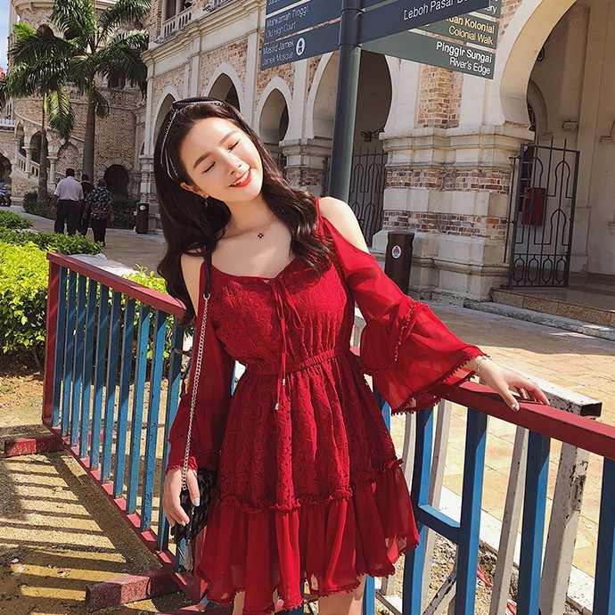 Váy đỏ hở vai điệu đà (ảnh thật ở cuối) | BigBuy360 - bigbuy360.vn