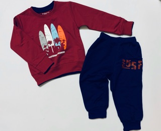 [Bộ cotton dầy]Bộ bé trai nỉ da cá BT SURF