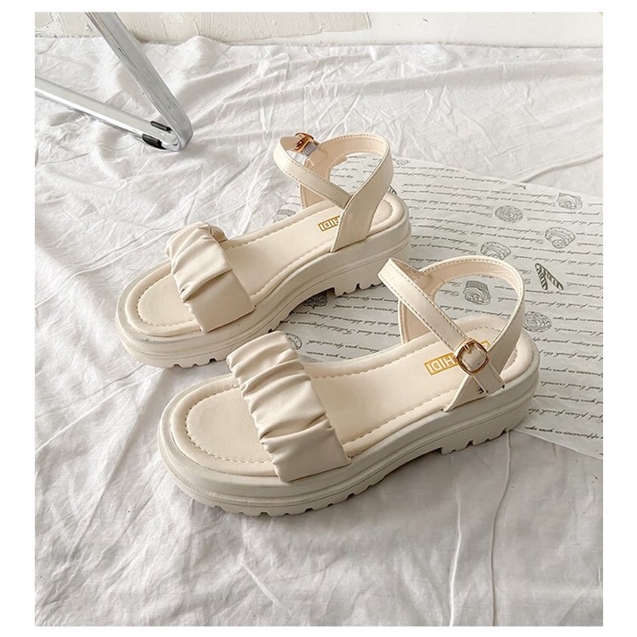 Dép Sandal Ulzzang LOẠI 1 - Giày đi học nữ tiểu thư đế cao quai chun sang chảnh chuẩn hàng quảng châu