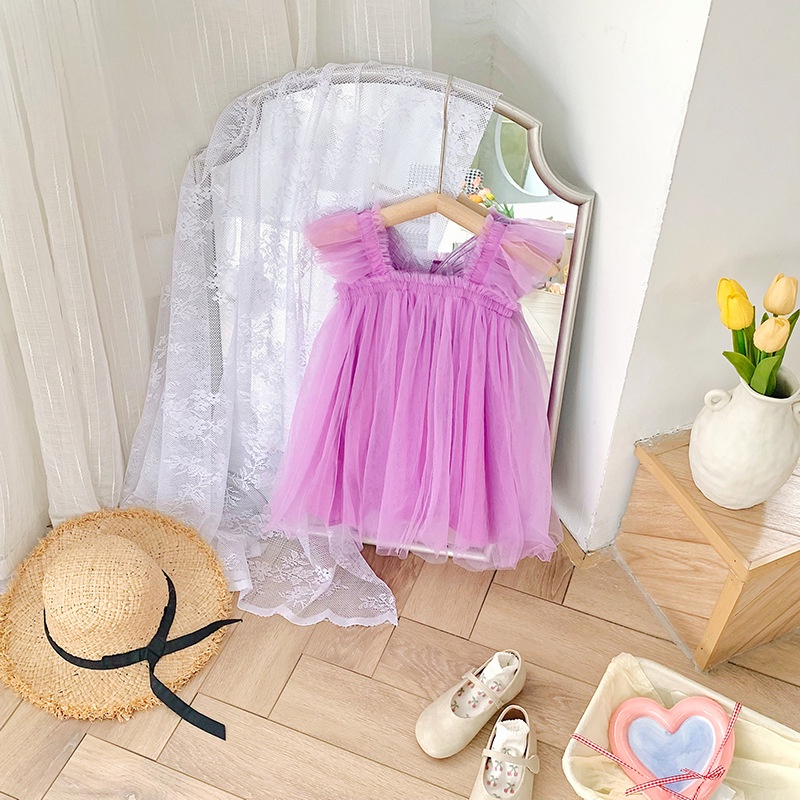 Đầm Lưới Công Chúa Họa Tiết Cánh Bướm Màu Sắc Kẹo Ngọt Thời Trang Mùa Hè Cho Bé Gái 2344