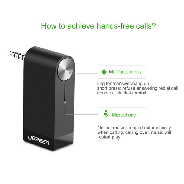 Thiết bị nhận âm thanh Bluetooth Music có hỗ trợ Mic cho Loa, Ô Tô Ugreen MM114 30348