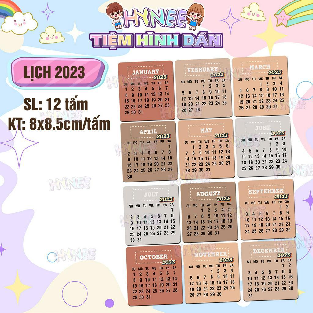 Nhãn Vở Classic, Lịch 2023 Vintage, Sticker Tháng - Nhãn Tập Cắt Sẵn Dùng Dán Sổ, Tập, Buller Journal
