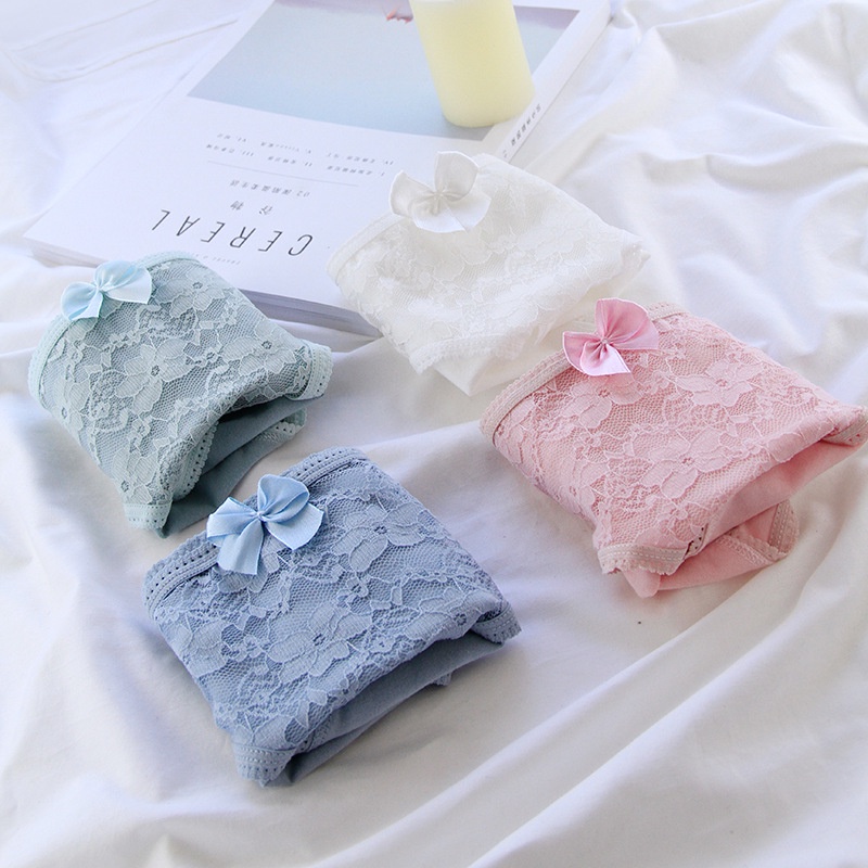 Quần lót cotton mỏng phối ren thoáng khí phong cách retro gợi cảm cho nữ