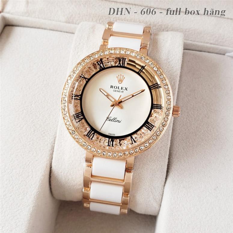 [Tặng Hộp Hãng] Đồng hồ nữ Rolex cao cấp mặt tròn dây kim loại gắn đá DHN606