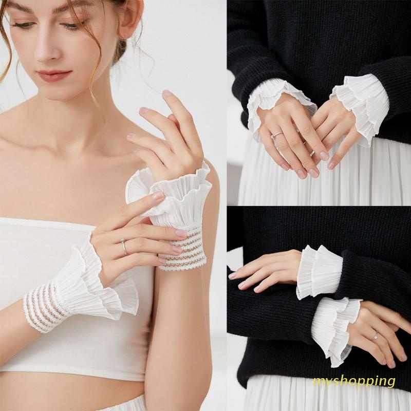Cổ tay áo giả xếp ly có thể tháo rời thiết kế thời trang cho nữ