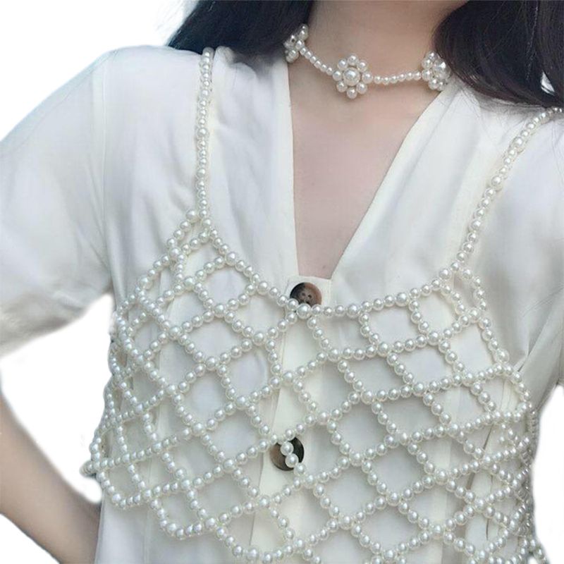 Xiangbao Áo Crop Top Rỗng Đính Hạt Ngọc Trai Giả Gợi Cảm Cho Nữ