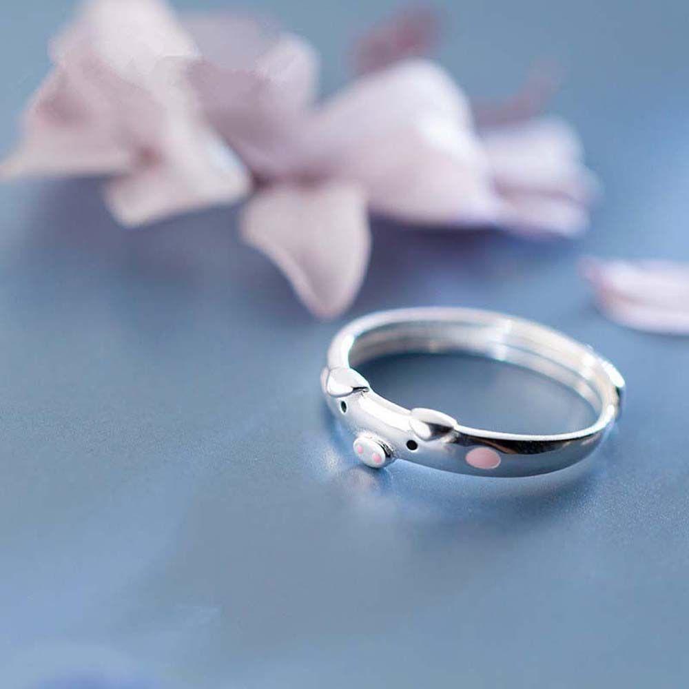 1 Nhẫn Hở Hình Chú Heo Hồng May Mắn Tráng Men Cho Nữ