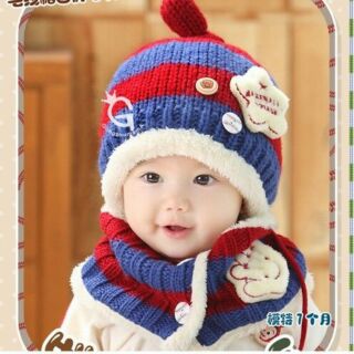Set mũ và khăn cổ len cho bé yêu