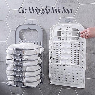 Giỏ đựng đồ gấp gọn có móc treo Giá đựng đồ xếp gọn treo cạnh máy giặt tặng kèm móc dán tường Việt Nhật