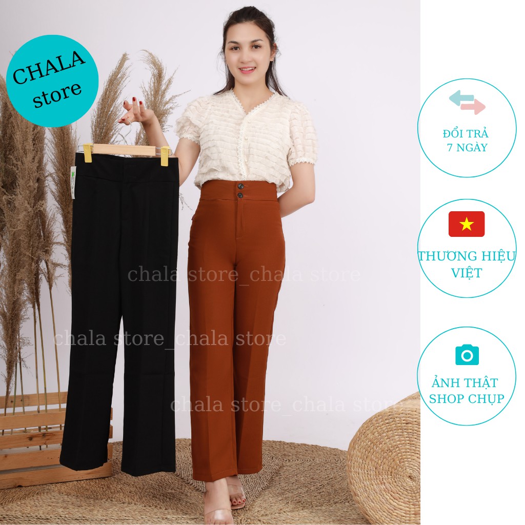 Quần Ống Loe Lưng Cao_Quần Loe Đen Cạp Cao 2 Cúc Nữ Dáng Dài Vintage Siêu Hack Dáng