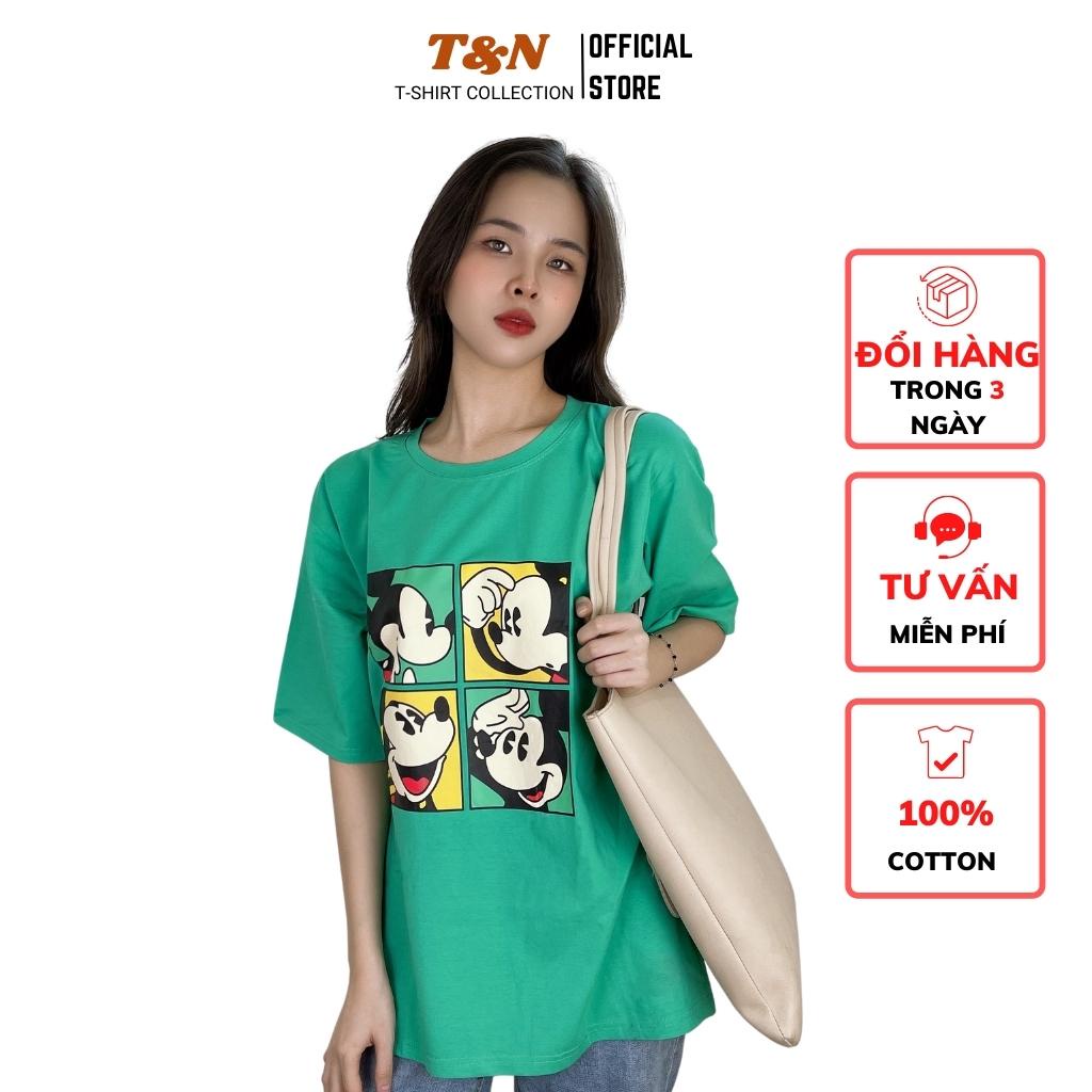 Áo thun nữ tay lỡ form rộng giấu quần T&N TSHIRT COLLECTION in hình Mickey dễ thương, chất cotton 100%  A27165