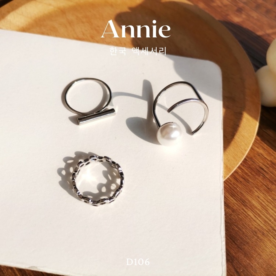 Set 3 nhẫn ngọc trai nhân tạo phong cách cá tính unisex Hàn Quốc ANNIE D106