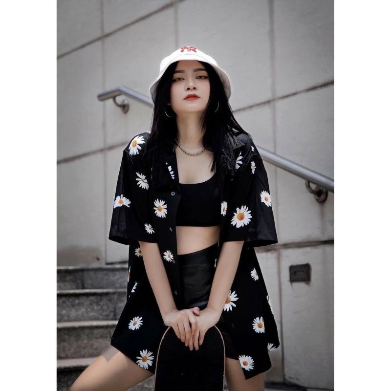 Áo Sơ Mi Tay Ngắn Unisex Cổ Bẻ Phông Cách Hàn Quốc Freesize
