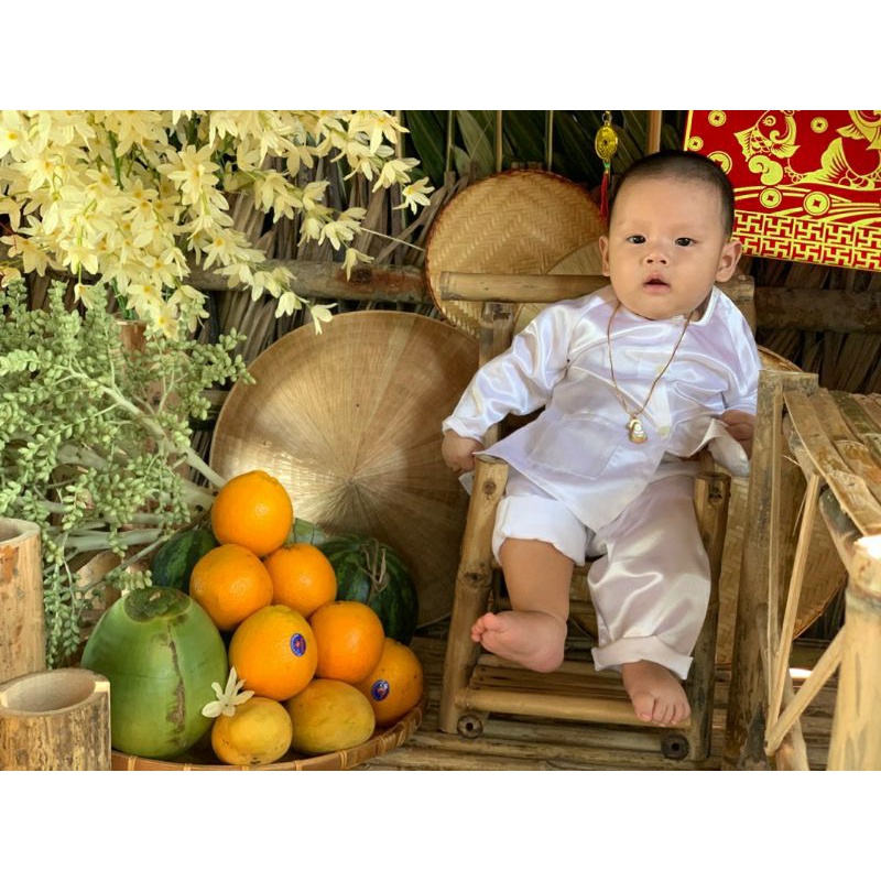 Áo bà ba trắng quần đen cho bé trai bé gái