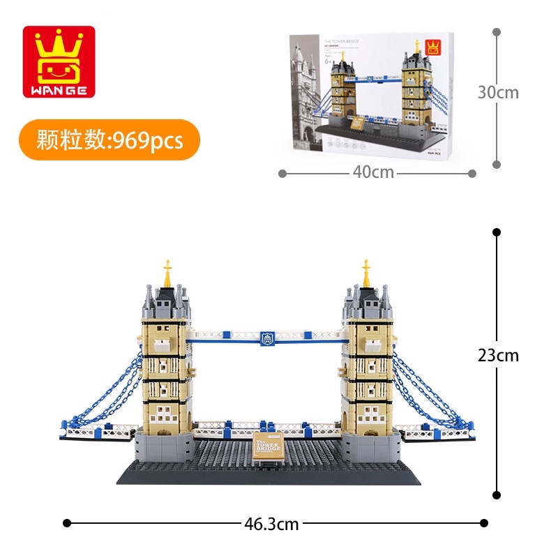 Lắp ráp mô hình cầu tháp - Wange 5215 Xếp Hình Kiến Trúc Cầu Tháp London Tower Bridge 969 Mảnh